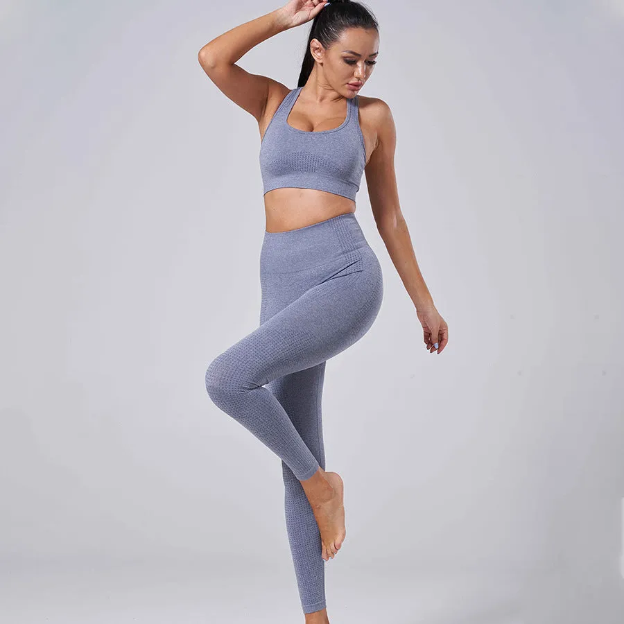 Stretchable Sporty High Waist Jogging Fitness Sets Women Seamless Knitted Yoga Activewear