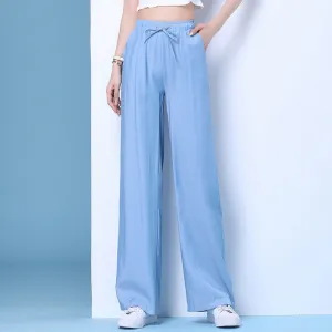 Summer Denim Wide Leg Pants Women Thin High Waist Drape Loose Slim Look Ice Silk Casual Pants