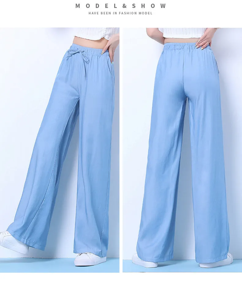 Summer Denim Wide Leg Pants Women Thin High Waist Drape Loose Slim Look Ice Silk Casual Pants