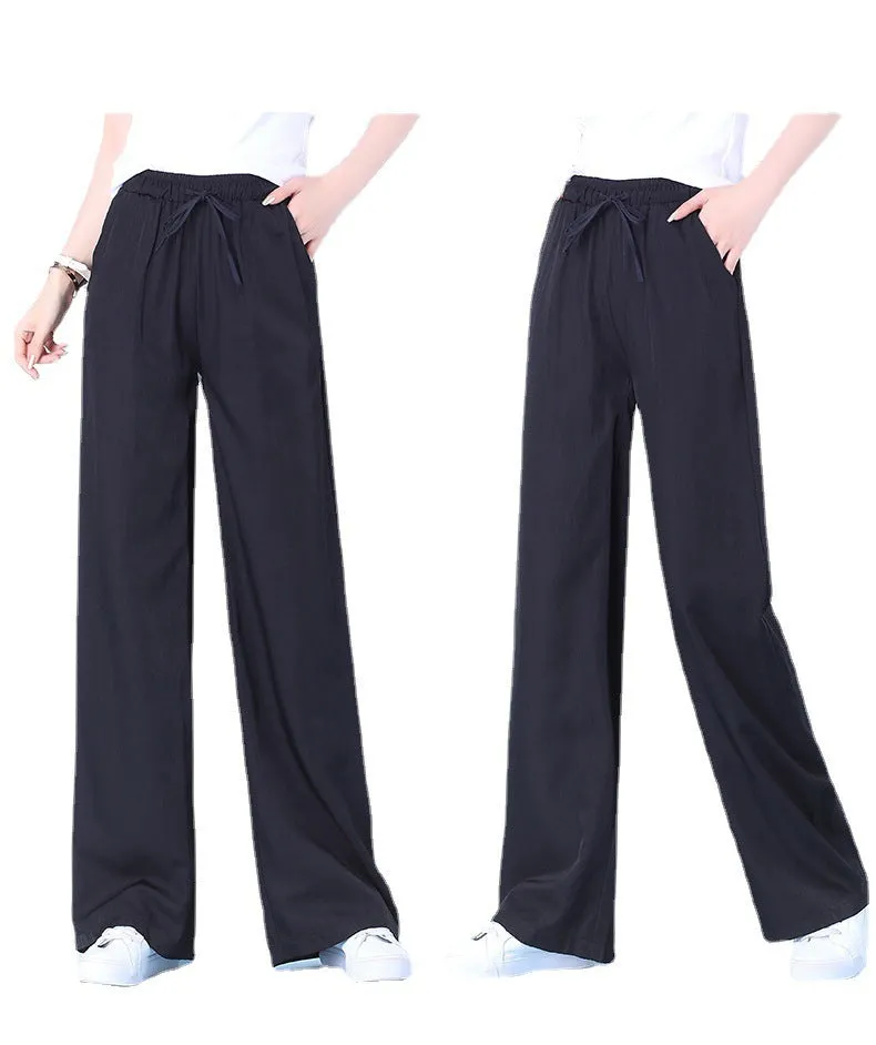 Summer Denim Wide Leg Pants Women Thin High Waist Drape Loose Slim Look Ice Silk Casual Pants