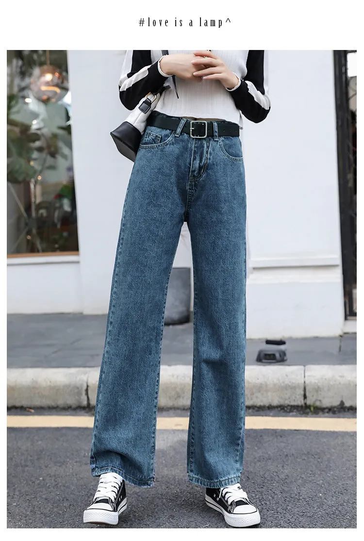 Summer Popular Inspired Slim Look High Waist Denim Pants Women Loose All-Matching Straight Leg Flattering Wide Leg Floor Length Pants