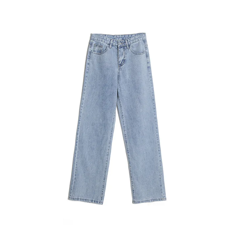 Summer Popular Inspired Slim Look High Waist Denim Pants Women Loose All-Matching Straight Leg Flattering Wide Leg Floor Length Pants