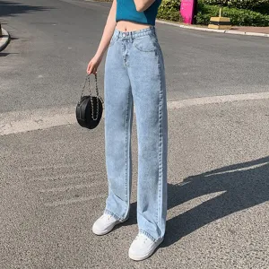 Summer Popular Inspired Slim Look High Waist Denim Pants Women Loose All-Matching Straight Leg Flattering Wide Leg Floor Length Pants
