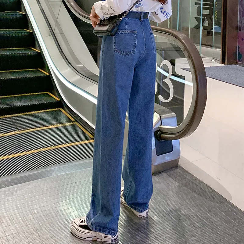 Summer Popular Inspired Slim Look High Waist Denim Pants Women Loose All-Matching Straight Leg Flattering Wide Leg Floor Length Pants