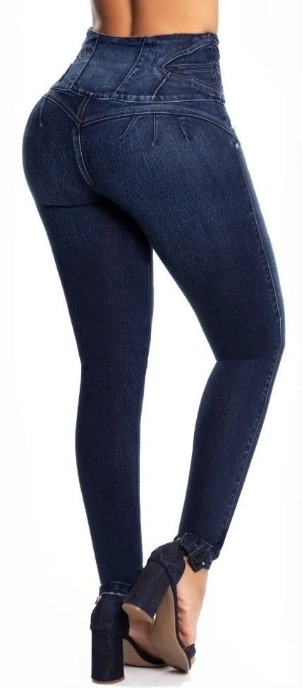 Tasha Push Up Jeans - High Waisted - Dark Blue Faded