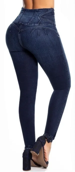 Tasha Push Up Jeans - High Waisted - Dark Blue Faded