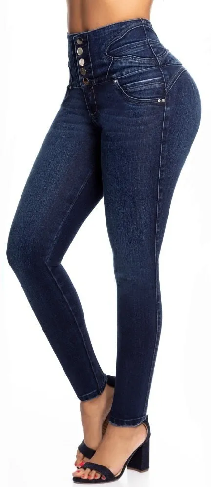 Tasha Push Up Jeans - High Waisted - Dark Blue Faded