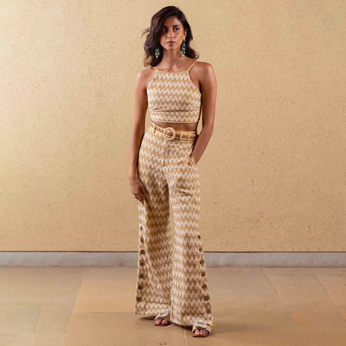 Tencel Printed Pant For Women | High Waist | Mustard