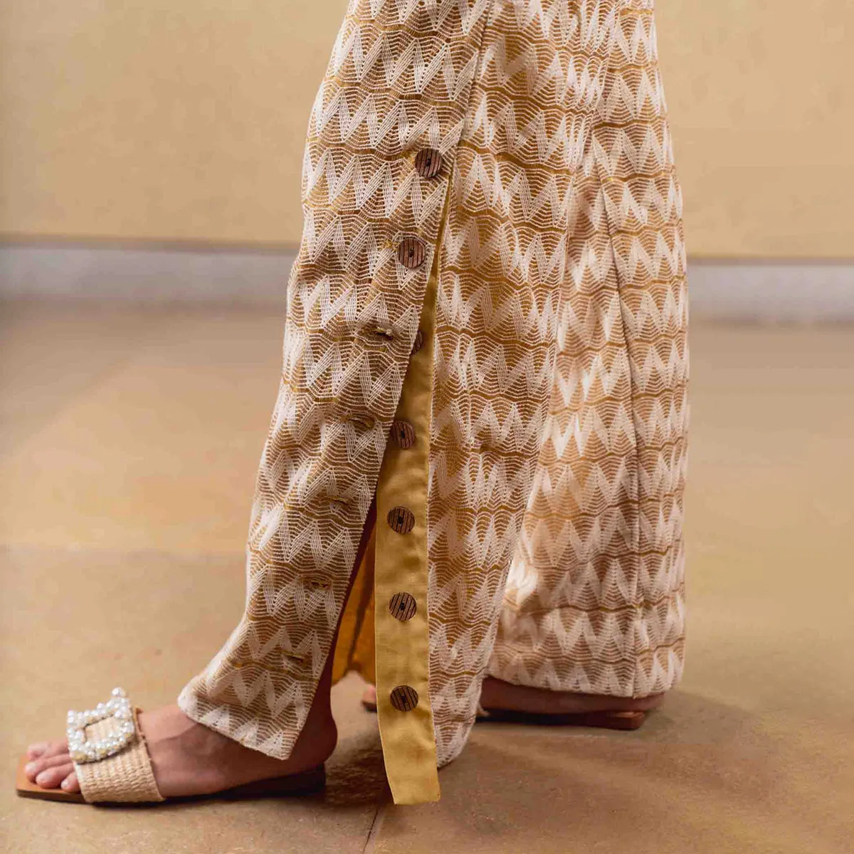 Tencel Printed Pant For Women | High Waist | Mustard