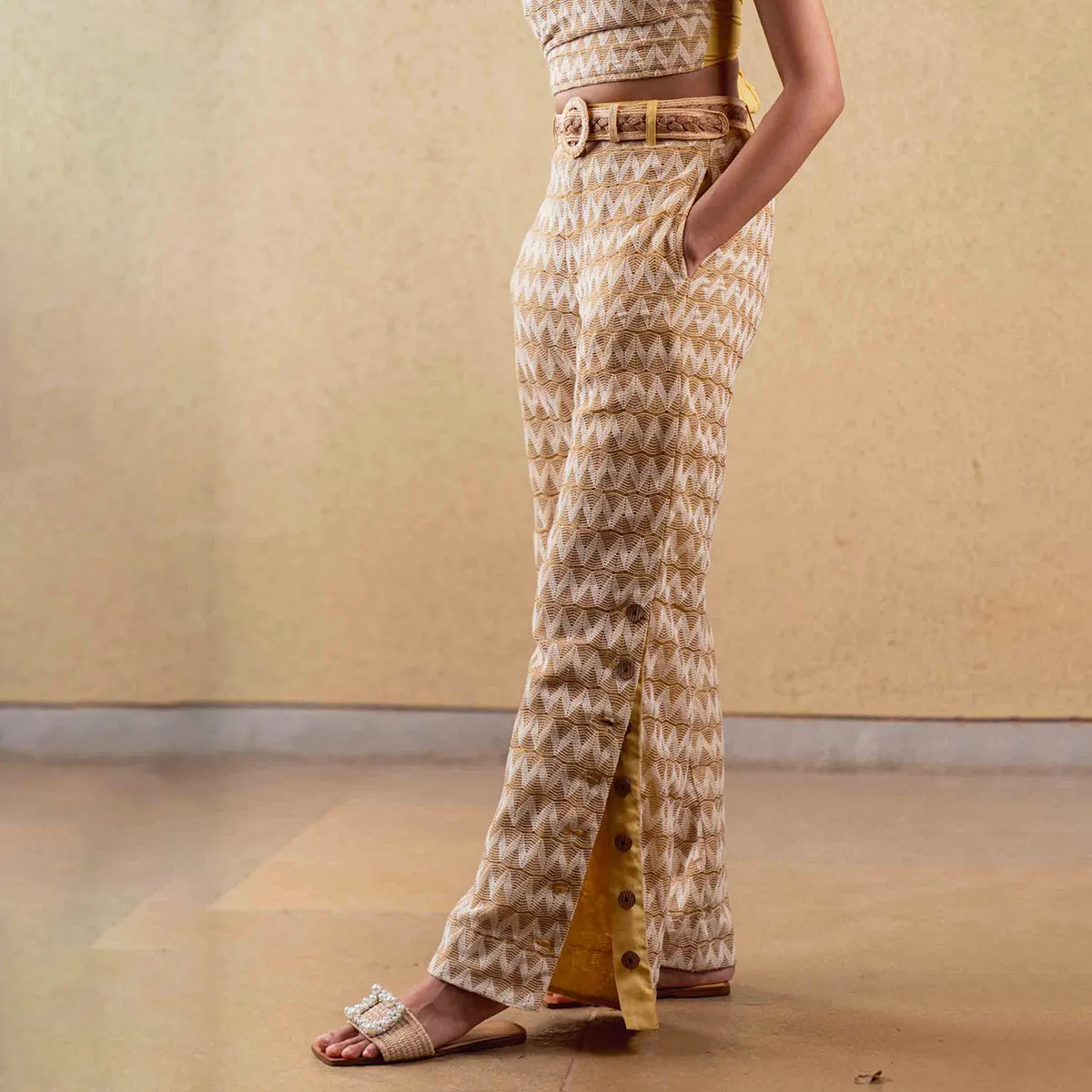Tencel Printed Pant For Women | High Waist | Mustard
