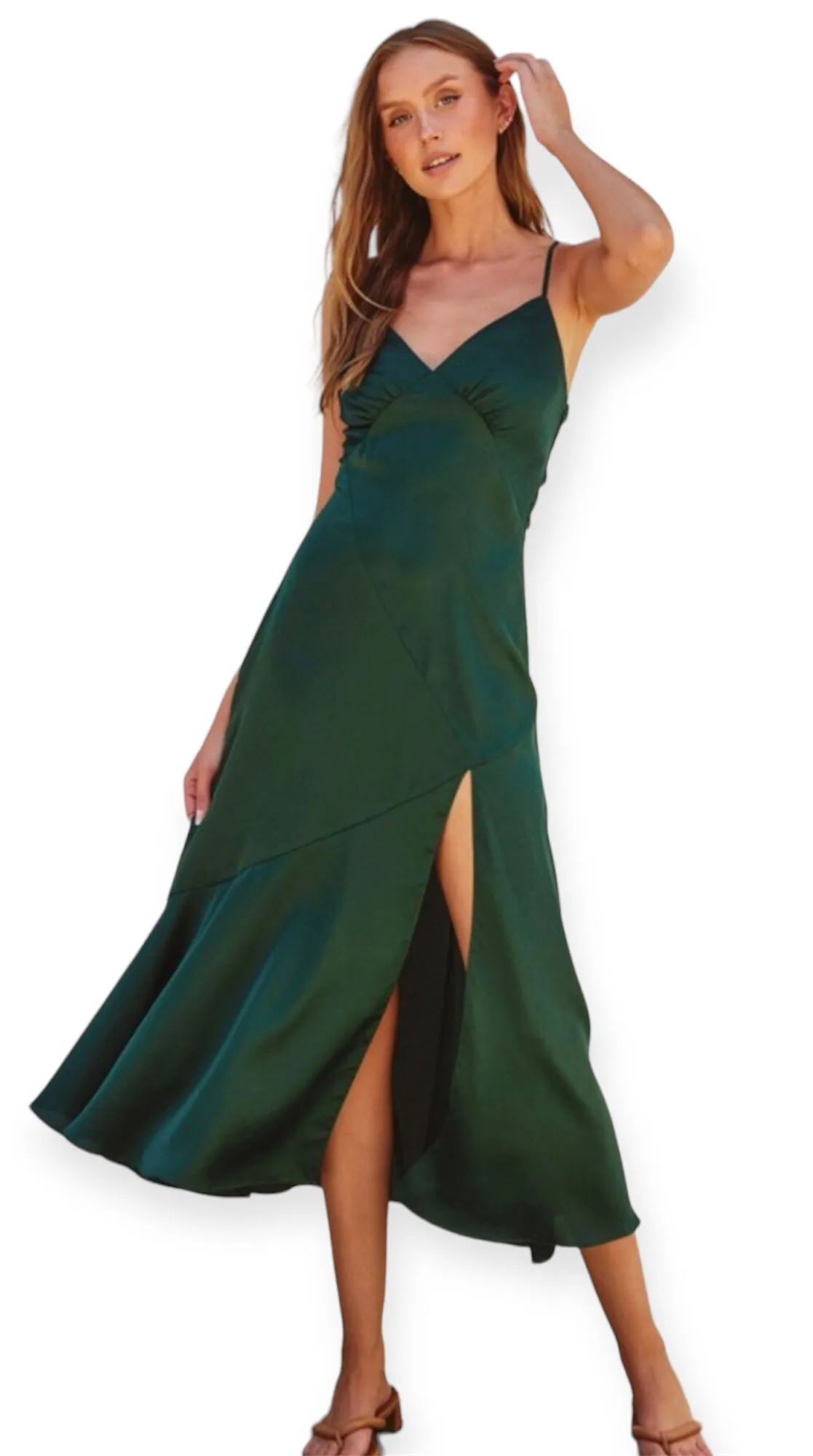 The Jade Satin Maxi Dress