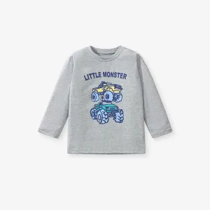 Toddler/Kid's Long Sleeve Cartoon Off-road Vehicle Print Design T-Shirt