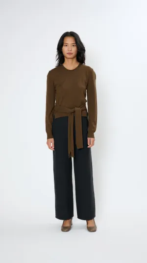 Trompe L'oeil Crewneck Jumper in Hazelnut Brown