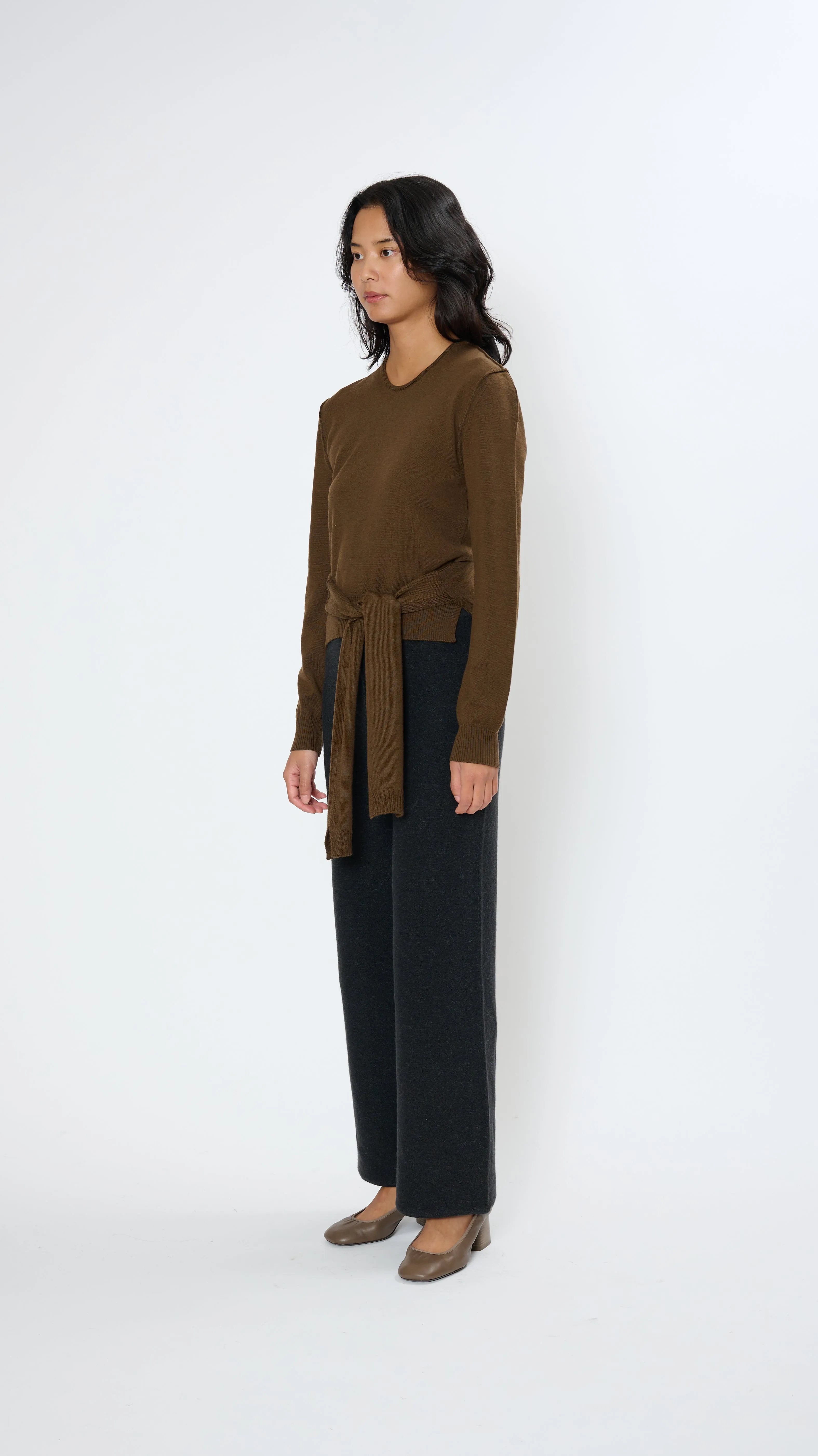 Trompe L'oeil Crewneck Jumper in Hazelnut Brown