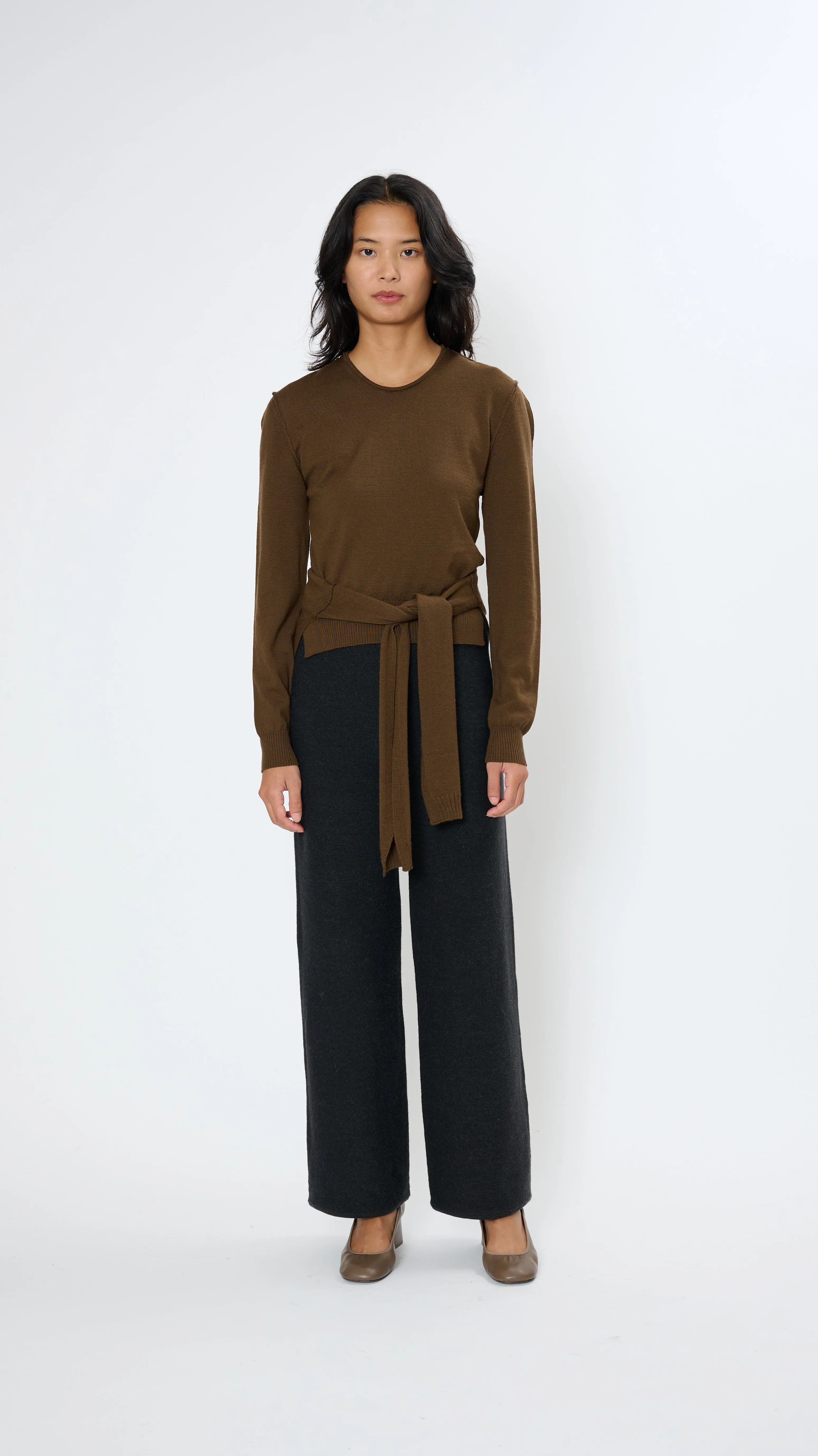 Trompe L'oeil Crewneck Jumper in Hazelnut Brown
