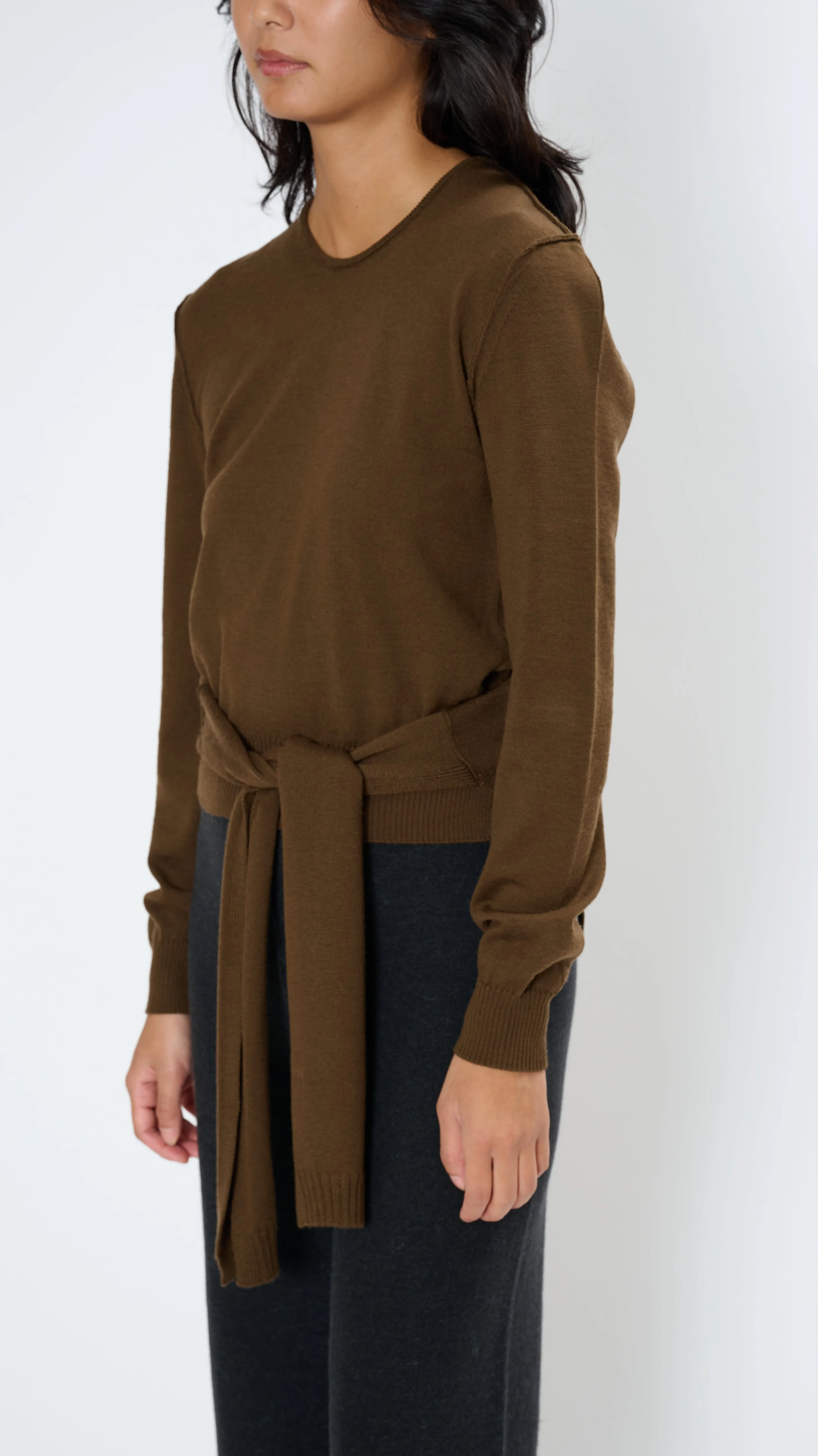Trompe L'oeil Crewneck Jumper in Hazelnut Brown