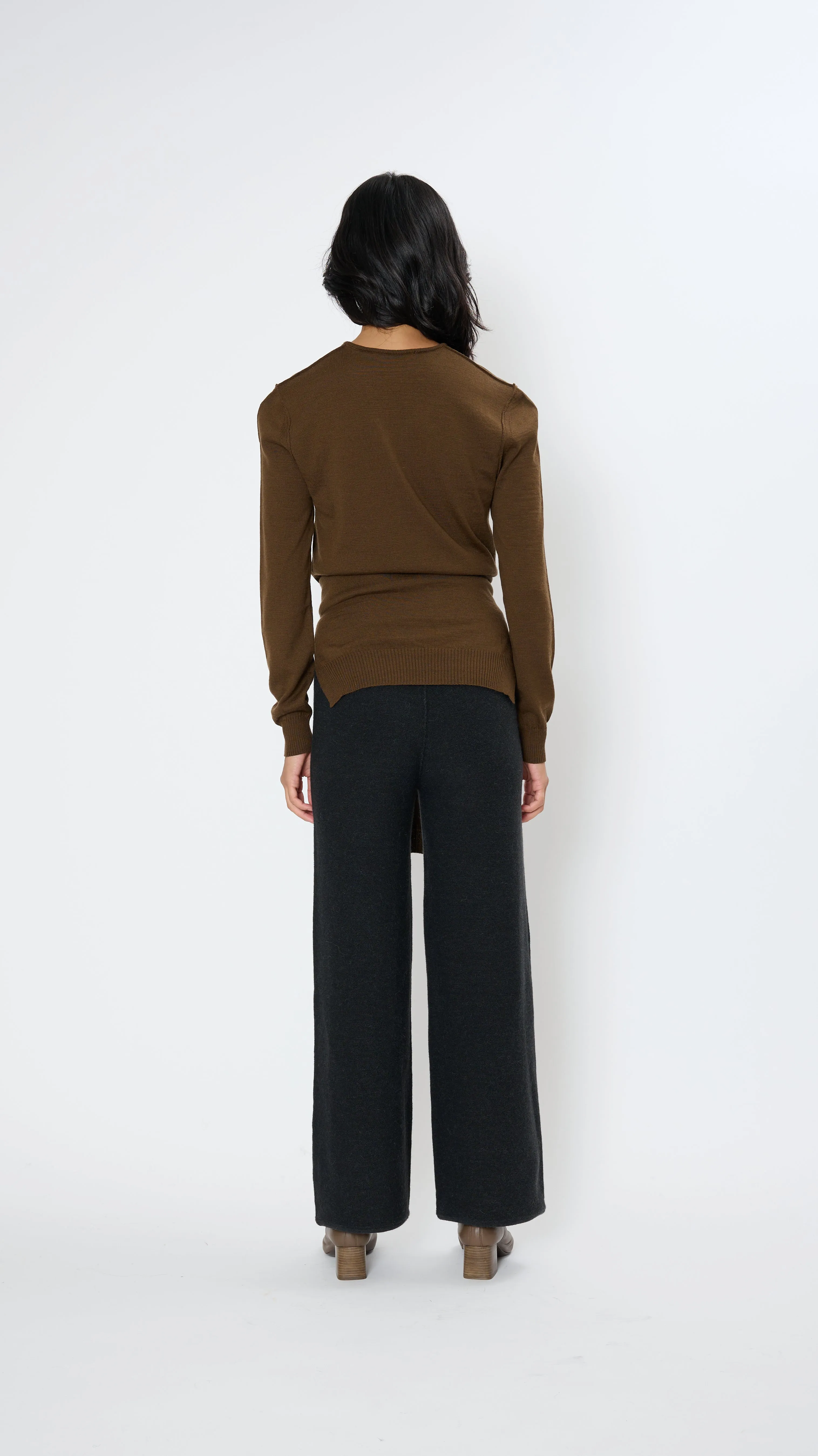 Trompe L'oeil Crewneck Jumper in Hazelnut Brown