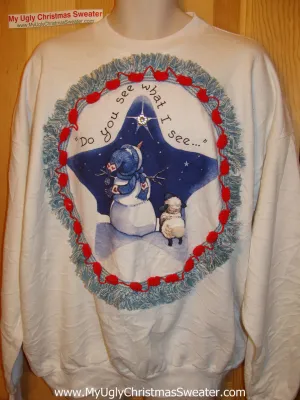 Ugly Christmas Tacky Sweatshirt "Do You See What I See?" with  Fringe (q82)