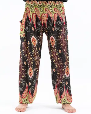 Unisex Peacock Paisley Harem Pants in Black