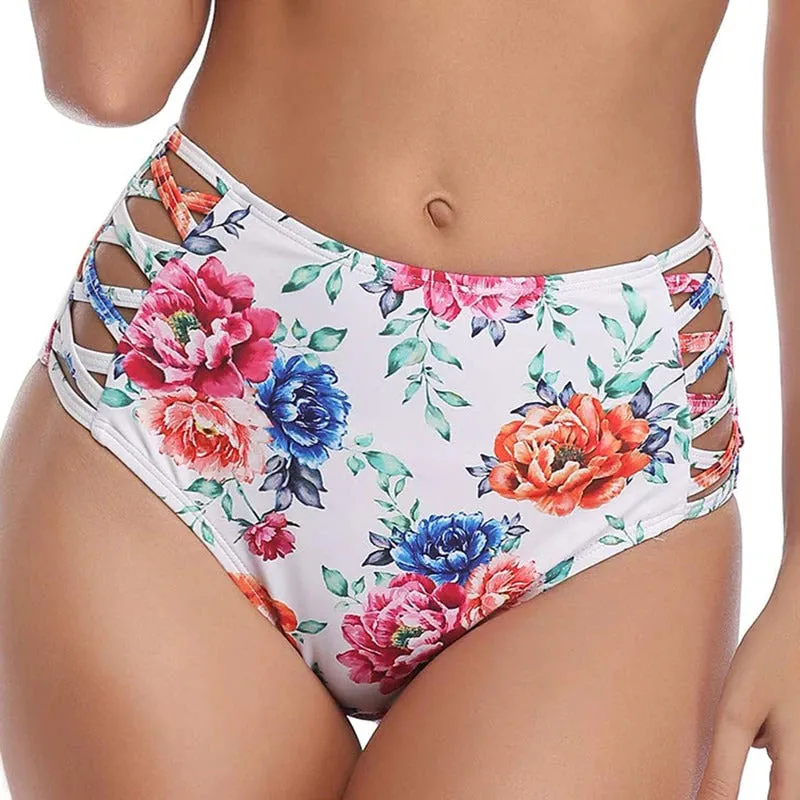 Upopby Sexy Print Hollow High Waist Bikini Bottom