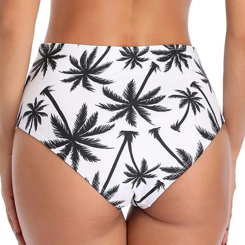 Upopby Sexy Print Hollow High Waist Bikini Bottom
