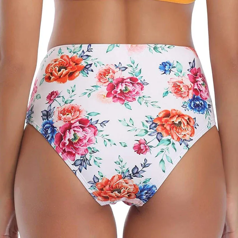Upopby Sexy Print Hollow High Waist Bikini Bottom