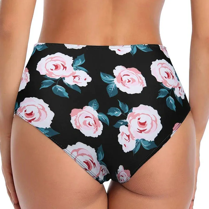 Upopby Sexy Print Hollow High Waist Bikini Bottom