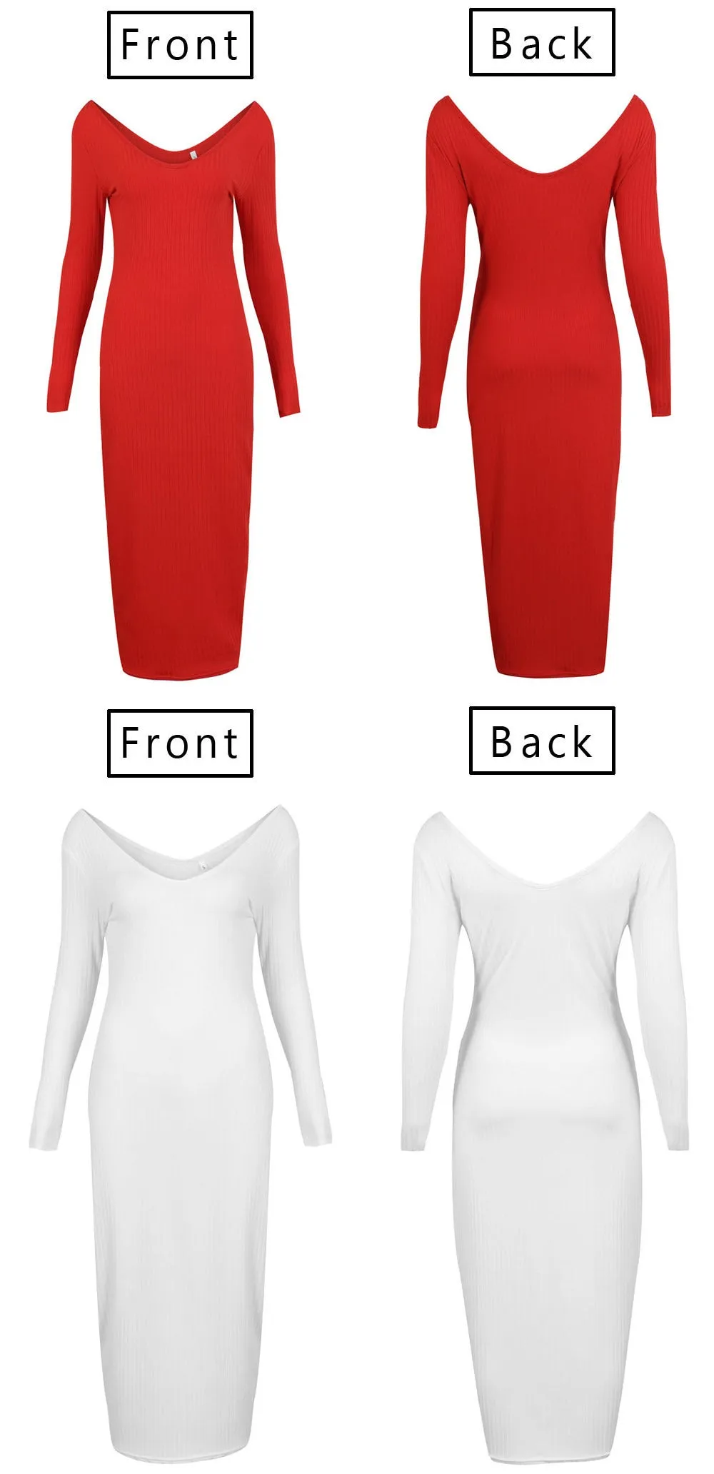 VenusFox  Knitted Long Sleeve V Neck Bodycon Maxi Dress