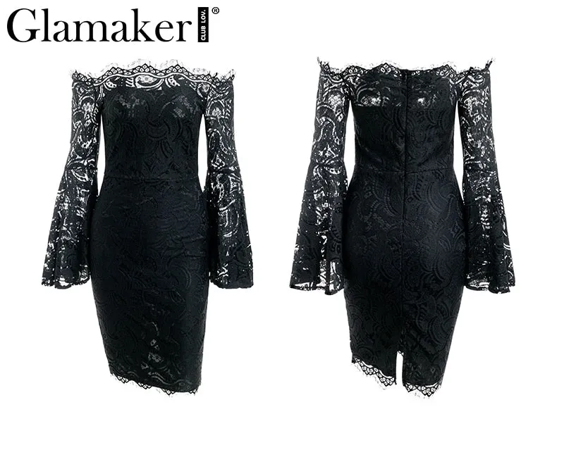 VenusFox Off Shoulder Lace Long Sleeve Bodycon Dress
