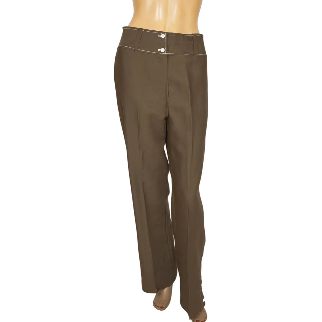 Vintage 1960s 70s Vest &amp; Pants Set Brown Linen Ladies Unused Size M