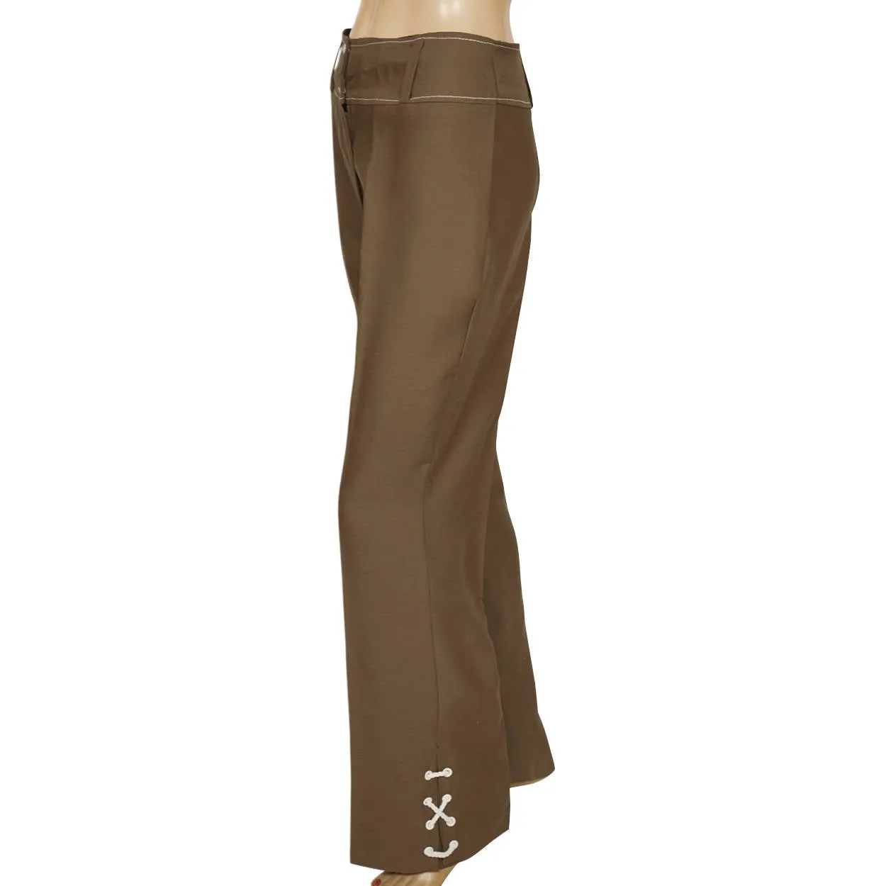 Vintage 1960s 70s Vest &amp; Pants Set Brown Linen Ladies Unused Size M