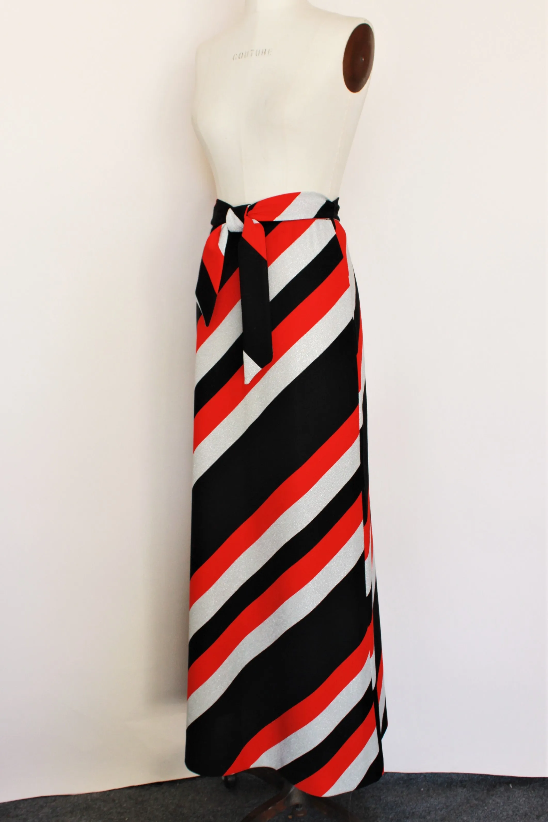 Vintage 1960s Diagonal Stripe Maxi Skirt With Belt