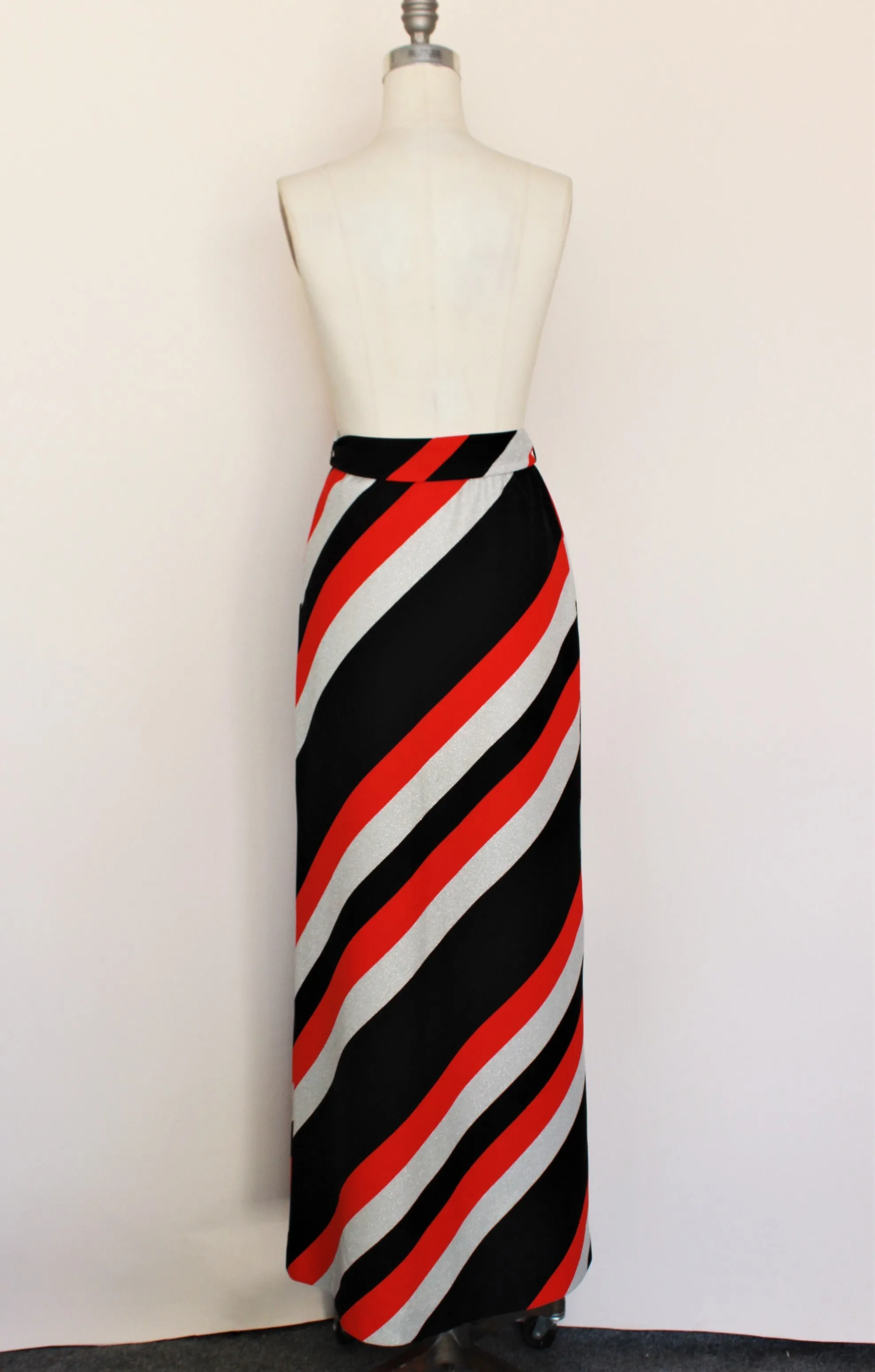 Vintage 1960s Diagonal Stripe Maxi Skirt With Belt