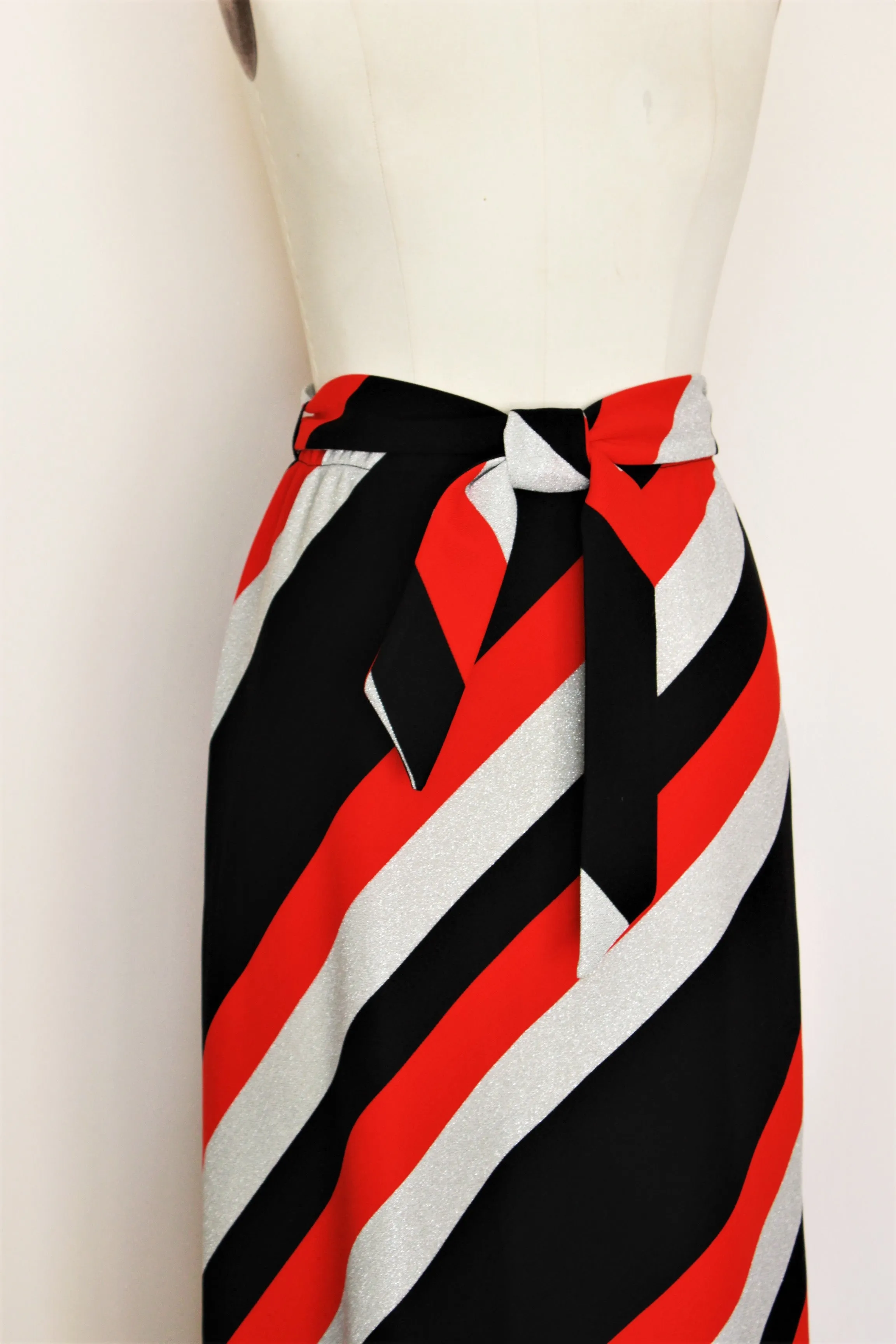 Vintage 1960s Diagonal Stripe Maxi Skirt With Belt