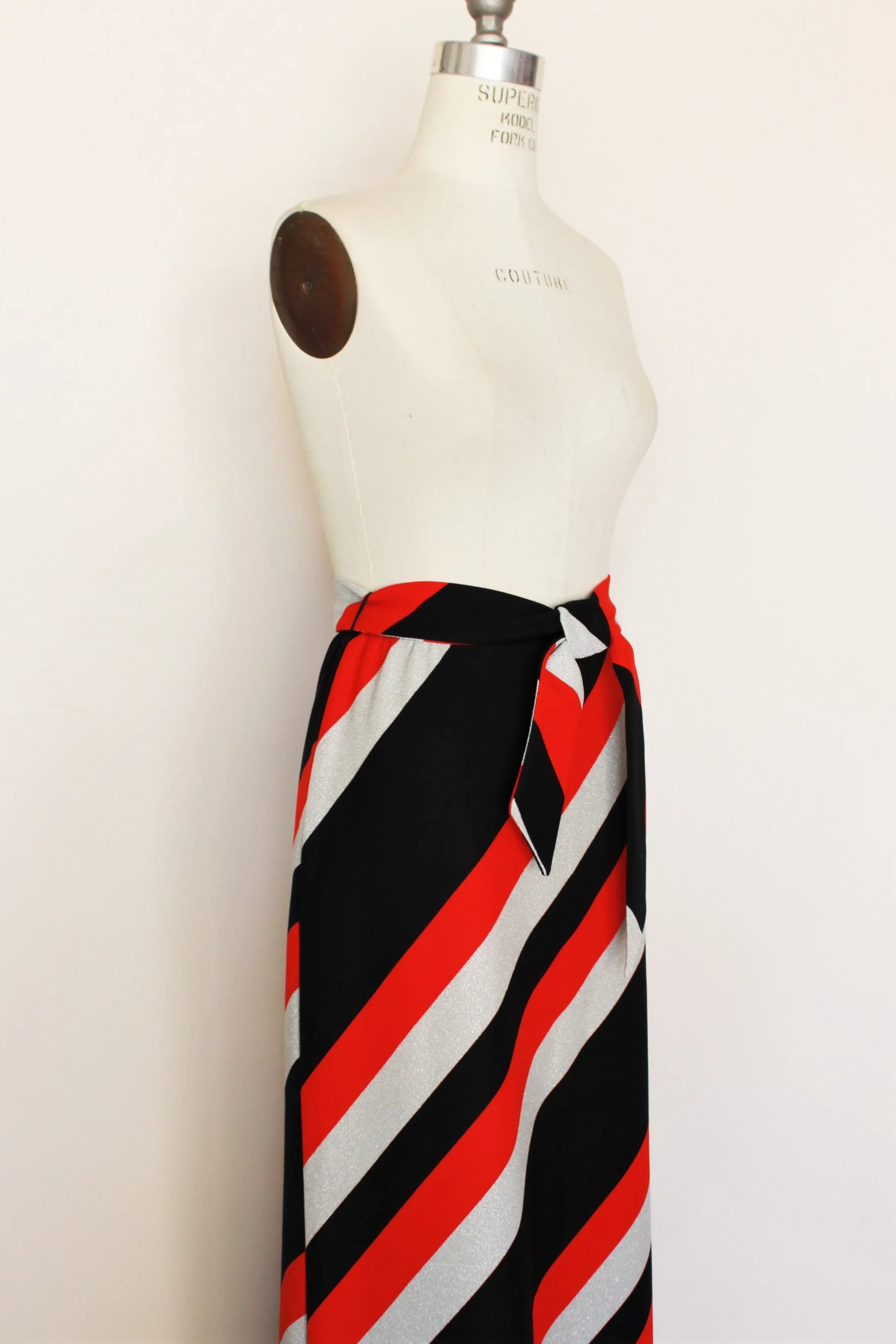Vintage 1960s Diagonal Stripe Maxi Skirt With Belt