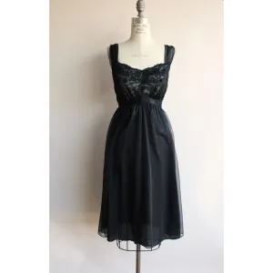 Vintage 1960s Van Raalte Black Lace Trim Nylon NIghtgown