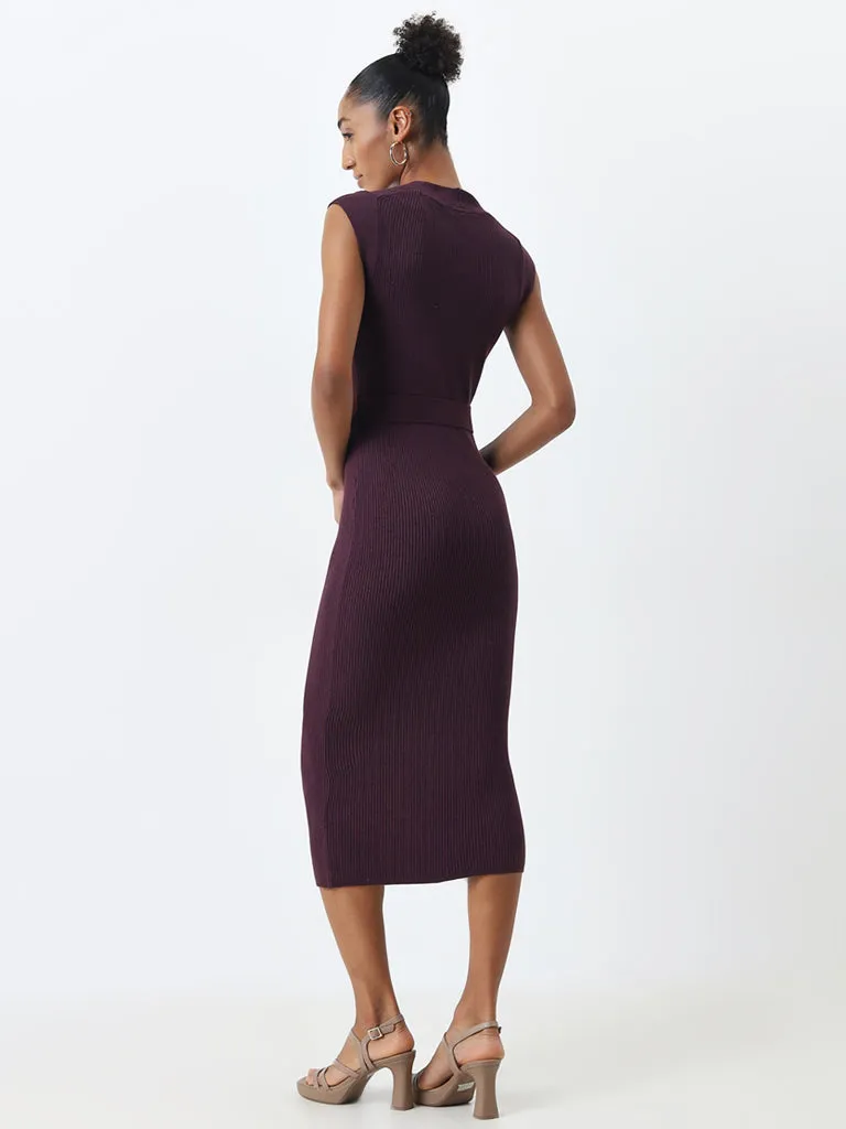 Wardrobe Purple Ribbed Bodycon Dress with Belt