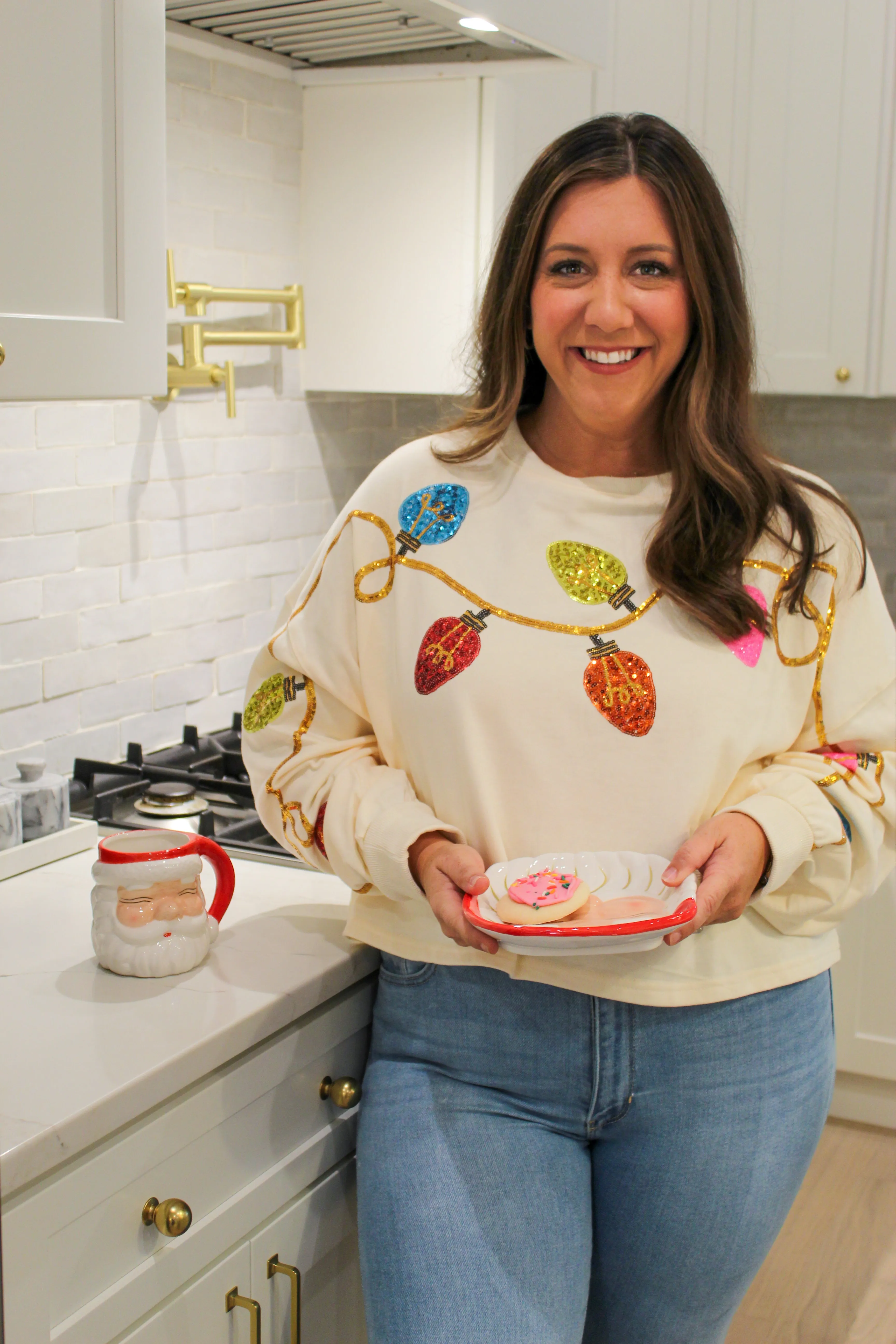 Wild Indigo - Light Up The Room Christmas Embroidery Cropped Sweatshirt