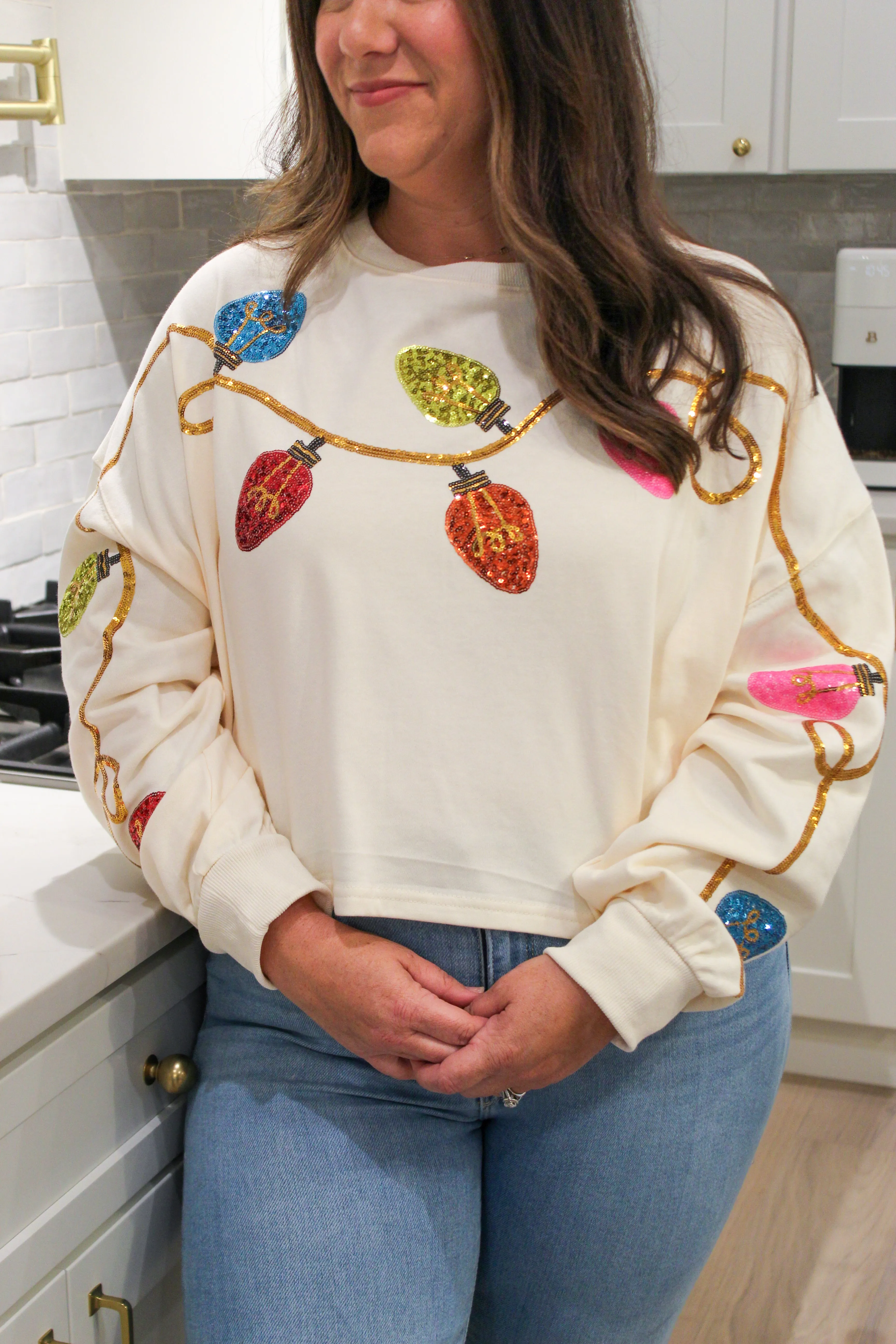 Wild Indigo - Light Up The Room Christmas Embroidery Cropped Sweatshirt