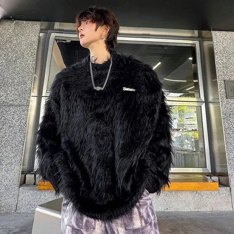 Winter Men's Sweater Solid Color Hippocampus Hair Pullovers Fashion Knitted Thick Woolen Tops Trend Loose Oversize 9C3449