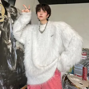 Winter Men's Sweater Solid Color Hippocampus Hair Pullovers Fashion Knitted Thick Woolen Tops Trend Loose Oversize 9C3449