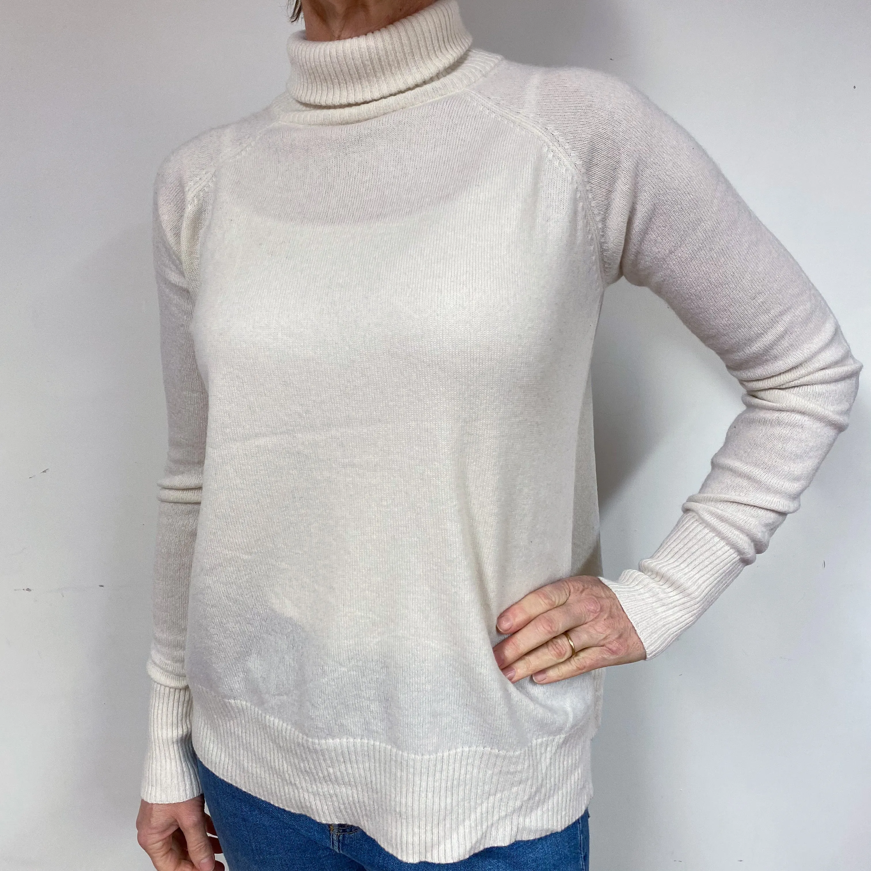 Winter White Open Back Cashmere Polo Neck Jumper Medium