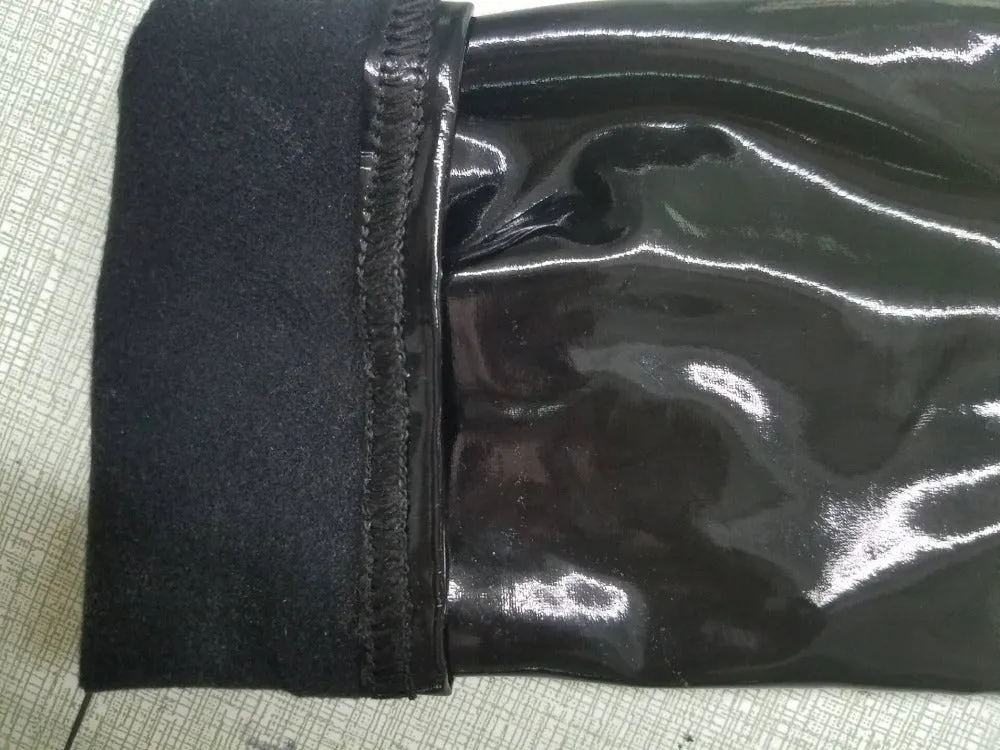 Wjczt Push Up Women Black Leggings High Waist Elastic PU Leather Skinny Pants Shiny Wet Look Metallic Latex Ankle-Length Bottom