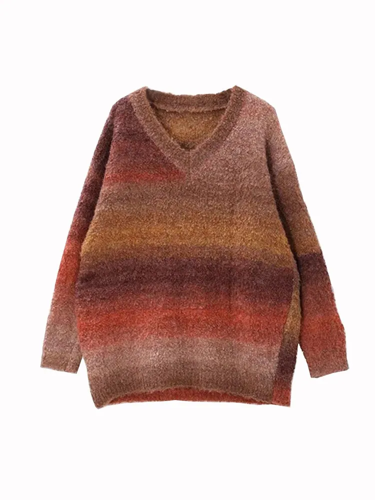 Women Sweater Winter Long Sleeve V Neck Loose Knitwear Colored Fashion Chic Warm Soft Tops C-288