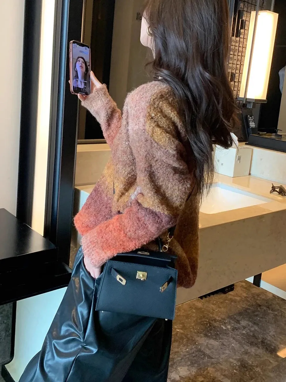 Women Sweater Winter Long Sleeve V Neck Loose Knitwear Colored Fashion Chic Warm Soft Tops C-288