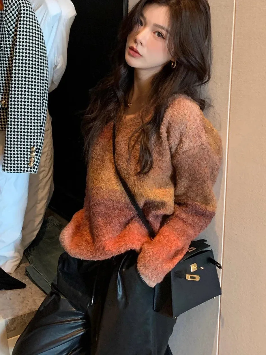 Women Sweater Winter Long Sleeve V Neck Loose Knitwear Colored Fashion Chic Warm Soft Tops C-288