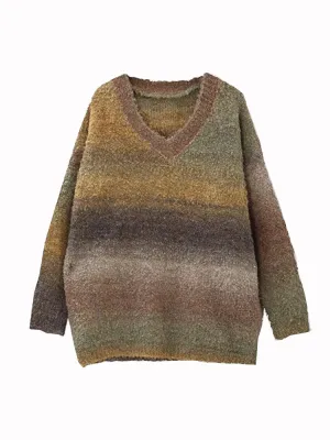 Women Sweater Winter Long Sleeve V Neck Loose Knitwear Colored Fashion Chic Warm Soft Tops C-288