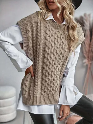 Women's Relaxed Fit Cable Knit Sleeveless Vest