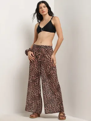 Wunderlove Brown Animal Print High-Rise Swim Pants