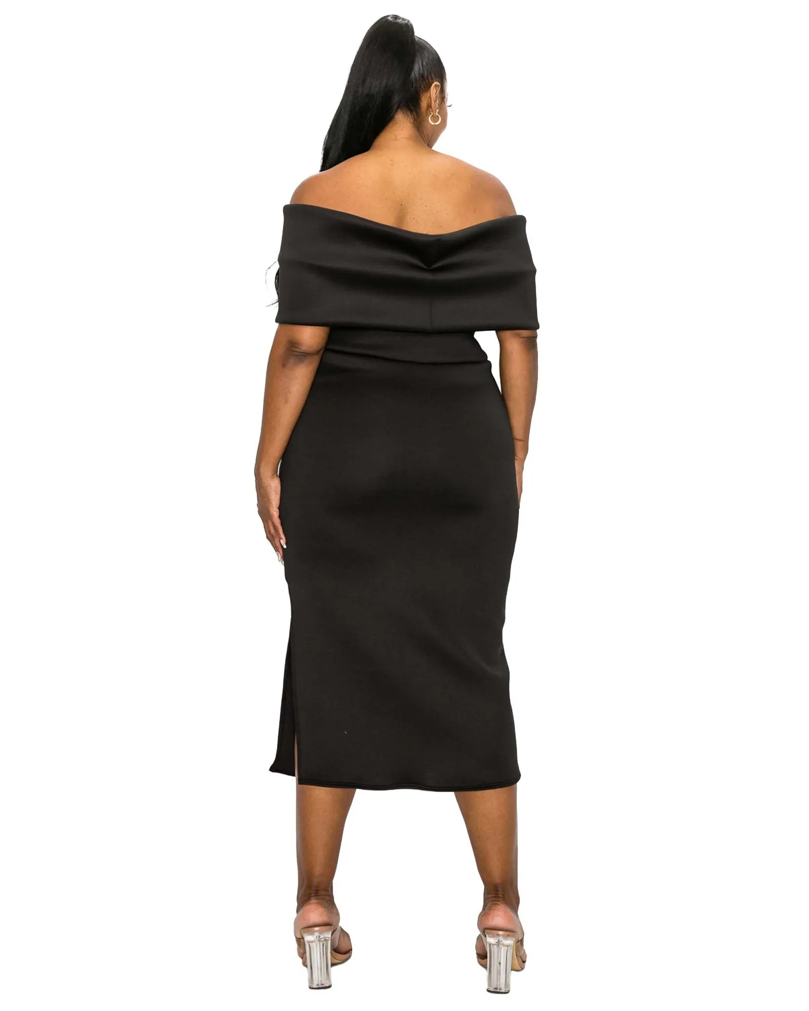 Zariah Ribbon Detail Midi Dress | Black